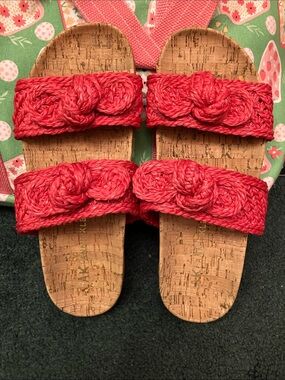 Anne Klein Pink Braided Knot Cork Slide Sandals